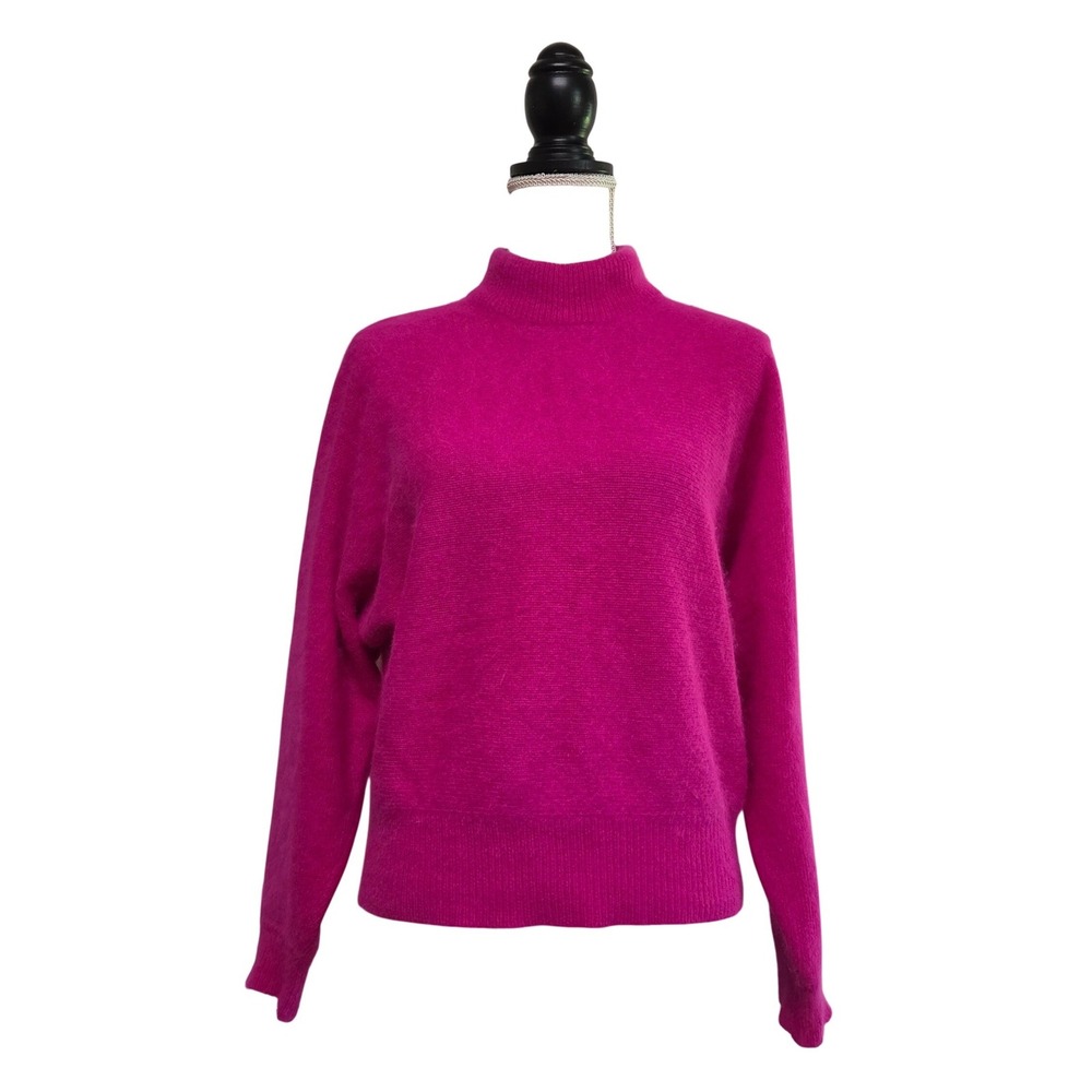 90s Fuchsia Pink Angora Rabbit Hair Lambswool Blend Mock Turtleneck Sweater M